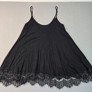 Freshman 1996 Black Lace Trim Cami Tank Top Boho Medium Flowy Spaghetti Strap